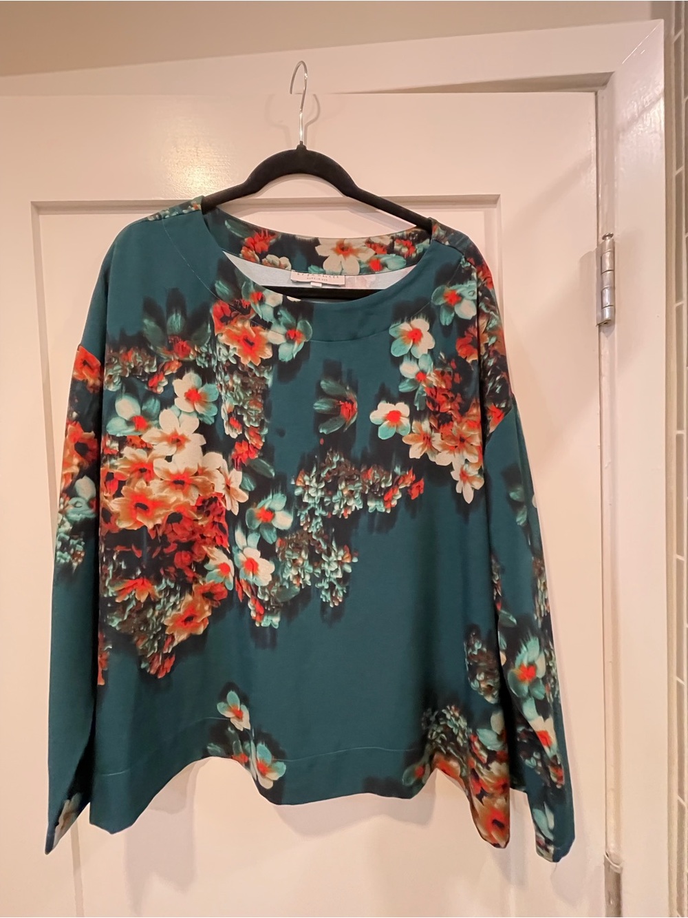 Bryn WalkerTeal Floral Women’s Top - Lightweight Printed Blouse sz XL
